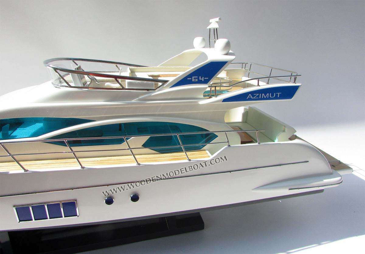 Azimut 64 Flybridge model yacht Stern View, scale Azimut 64 Flybridge model yacht, ship model Azimut 64 Flybridge model yacht, wooden ship model Azimut 64 Flybridge model yacht, hand-made ship model Azimut 64 Flybridge model yacht with lights, display ship model Azimut 64 Flybridge model yacht, Azimut 64 Flybridge model yacht model, woodenshipmodel, woodenmodelboat, gianhien, gia nhien co., ltd, gia nhien co model boat and ship builder