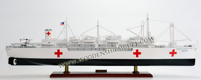 USS Haven (AH-12), was the lead ship of her class of hospital ships built for the U.S. Navy during World War II. Laid down as SS Marine Hawk, she was transferred from the Maritime Commission for conversion to a hospital ship, and served in that capacity through the end of the war. She was redesignated APH-112 (evacuation transport) in June 1946 for participation in Operation Crossroads, returning to her original AP-12 in October 1946. Haven participated in the Korean War and eventually ending her military career acting as a floating hospital in Long Beach, California. She was later converted to a chemical carrier and scrapped in 1987