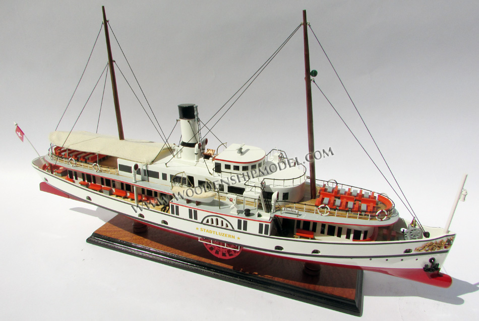 hand-crafted model ship Stadt Luzern, steam ship model Stadt Luzern, display model Stadt Luzern, paddle steamer Stadt Luzern model ship, PADDLE STEAM SHIP STADT LUZERN, STEAM SHIP STADT LUZERN, Stadt Luzern paddle steamers model, hand-made paddle steamer Stadt Luzern Schiffsmodell, Stadt Luzern bootmodel