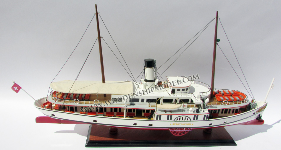 hand-crafted model ship Stadt Luzern, steam ship model Stadt Luzern, display model Stadt Luzern, paddle steamer Stadt Luzern model ship, PADDLE STEAM SHIP STADT LUZERN, STEAM SHIP STADT LUZERN, Stadt Luzern paddle steamers model, hand-made paddle steamer Stadt Luzern Schiffsmodell, Stadt Luzern bootmodel