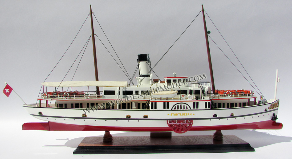 hand-crafted model ship Stadt Luzern, steam ship model Stadt Luzern, display model Stadt Luzern, paddle steamer Stadt Luzern model ship, PADDLE STEAM SHIP STADT LUZERN, STEAM SHIP STADT LUZERN, Stadt Luzern paddle steamers model, hand-made paddle steamer Stadt Luzern Schiffsmodell, Stadt Luzern bootmodel